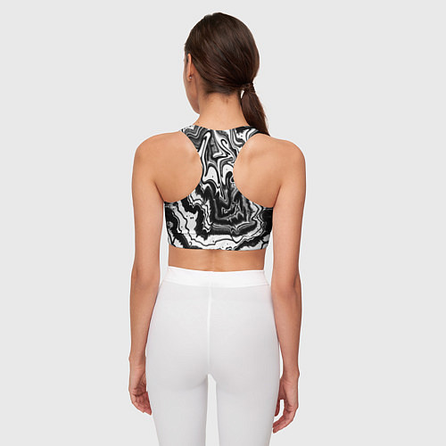 Женский спортивный топ Закрученные волны - чб абстракция / 3D-принт – фото 4