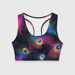 Топик спортивный женский Павлиньи перья - разные оттенки, цвет: 3D-принт