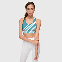 Топик спортивный женский Бело-голубой абстракция с полосами, цвет: 3D-принт — фото 2