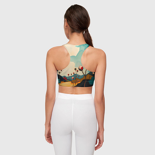 Женский спортивный топ Сюрреалистичный пейзаж с цветами / 3D-принт – фото 4