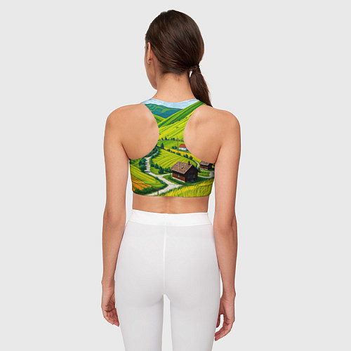 Женский спортивный топ Русская душа и поле / 3D-принт – фото 4