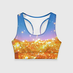 Женский спортивный топ Золотые шарики на голубом фоне