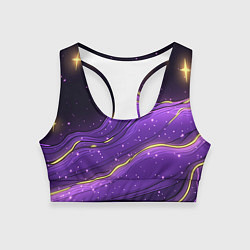Женский спортивный топ Фиолетовая текстура с золотыми звездочками