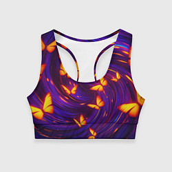 Топик спортивный женский Бабочки и фон-спираль - эффект перпективы, цвет: 3D-принт