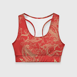 Топик спортивный женский Золотые драконы на красном, цвет: 3D-принт