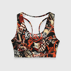 Топик спортивный женский Кукрыниксы на фоне электрогитар, цвет: 3D-принт