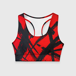 Женский спортивный топ Черная абстракция на красном