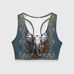 Топик спортивный женский Слон лотос и золотая мандала, цвет: 3D-принт