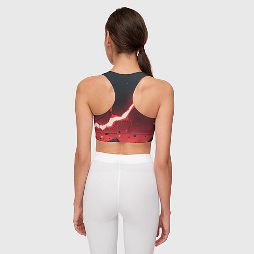 Женский спортивный топ Красная молния на черной текстуре / 3D-принт – фото 4