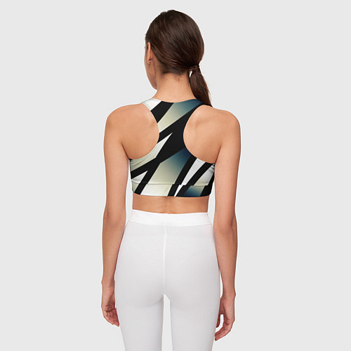 Женский спортивный топ Чёрно-белый с синим затемнением полосы / 3D-принт – фото 4