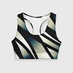 Топик спортивный женский Чёрно-белый с синим затемнением полосы, цвет: 3D-принт