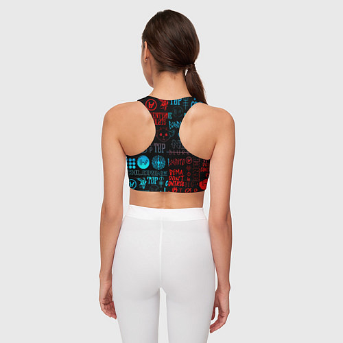 Женский спортивный топ Twenty one pilots rock pattern / 3D-принт – фото 4