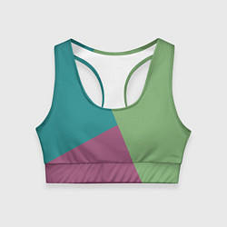 Топик спортивный женский Сине-зелёно-розовый тёмный трёхцветный, цвет: 3D-принт