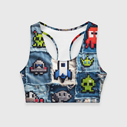 Топик спортивный женский Космический пиксельный корабль, цвет: 3D-принт