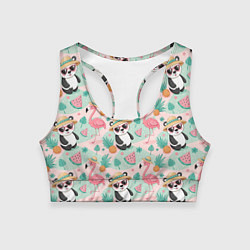 Топик спортивный женский Панда фламинго лето ананас, цвет: 3D-принт