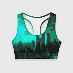 Женский спортивный топ Стилизованный город бирюзовый