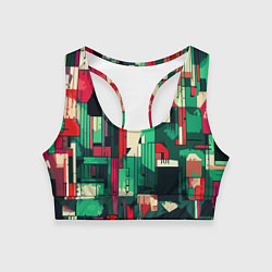 Топик спортивный женский Абстракция красно-зелёный геометричный, цвет: 3D-принт