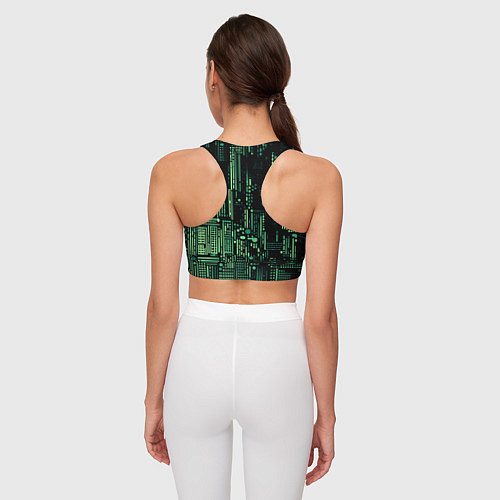 Женский спортивный топ Чёрно-зелёный абстракция точки полоски / 3D-принт – фото 4