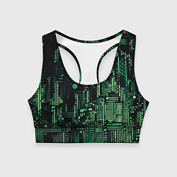 Топик спортивный женский Чёрно-зелёный абстракция точки полоски, цвет: 3D-принт