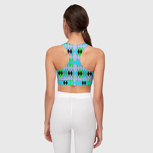 Женский спортивный топ Геометрический узор с разноцветными ромбами / 3D-принт – фото 4