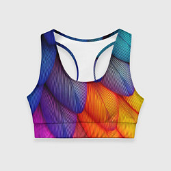 Топик спортивный женский Радужные перья попугая, цвет: 3D-принт