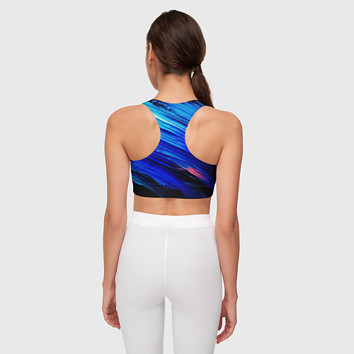 Женский спортивный топ Синии кисти краски на черном / 3D-принт – фото 4
