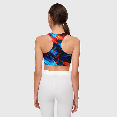Женский спортивный топ Синие и красные мазки краски на черном / 3D-принт – фото 4