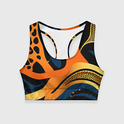 Топик спортивный женский Леопардовый с синим и оранжевым, цвет: 3D-принт