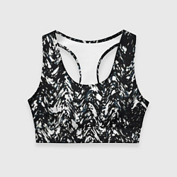 Топик спортивный женский Искажённый пёстрый чёрно-белый, цвет: 3D-принт