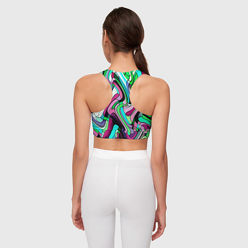 Женский спортивный топ Зелёно-розовый искажённая абстракция / 3D-принт – фото 4