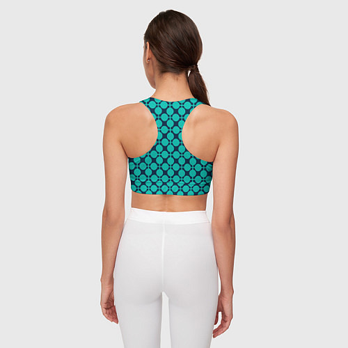 Женский спортивный топ Бирюзовый узор в клетку и горошек ретро / 3D-принт – фото 4