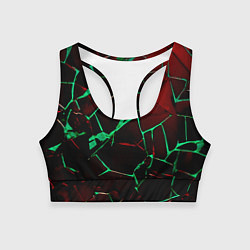 Топик спортивный женский Битые плиты тёмно-красный с зелёным, цвет: 3D-принт