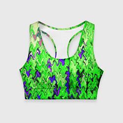 Топик спортивный женский Ярко-зелёный стекающая абстаркция, цвет: 3D-принт