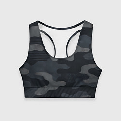 Топик спортивный женский Текстура - камуфляжная синяя ткань, цвет: 3D-принт