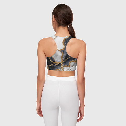 Женский спортивный топ Мрамор белый и черный с золотом / 3D-принт – фото 4