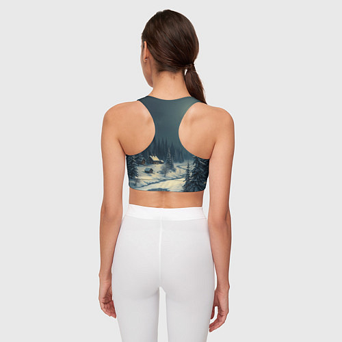 Женский спортивный топ Лунная зимняя ночь в лесу у реки / 3D-принт – фото 4