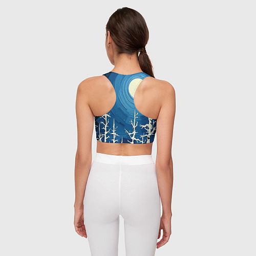 Женский спортивный топ Полнолуние и берёзы акрилом / 3D-принт – фото 4