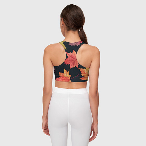 Женский спортивный топ Кленовые листья на черном - акварельный паттерн / 3D-принт – фото 4