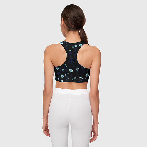 Женский спортивный топ Паттерн с маленькими синими цветами / 3D-принт – фото 4