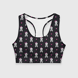 Топик спортивный женский Милый паттерн с черепами и сердцечками на черном ф, цвет: 3D-принт