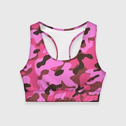 Топик спортивный женский Камуфляж: розовый/коричневый, цвет: 3D-принт