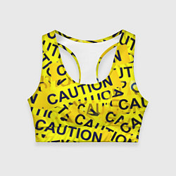 Топик спортивный женский Caution, цвет: 3D-принт