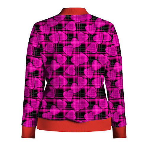 Женская олимпийка Black and pink hearts pattern on checkered / 3D-Красный – фото 2