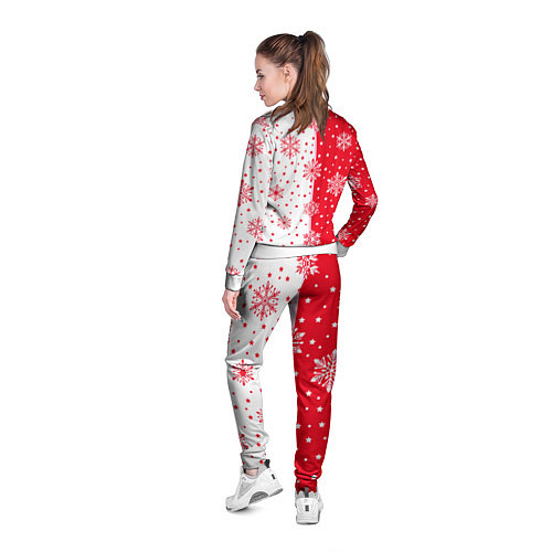 Женская олимпийка Рождественские снежинки на красно-белом фоне / 3D-Белый – фото 4