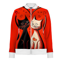 Олимпийка женская Влюблённые кошки на красном фоне, цвет: 3D-белый