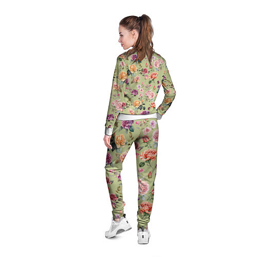 Женская олимпийка Акварельные цветы - паттерн зеленый / 3D-Белый – фото 4