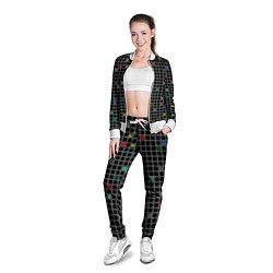 Олимпийка женская Разноцветный геометрический узор в клетку на черно, цвет: 3D-белый — фото 2