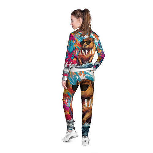 Женская олимпийка Капибара в очках на красочных волнах / 3D-Белый – фото 4