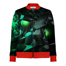 Олимпийка женская Зеленые абстрактные объекты, цвет: 3D-красный