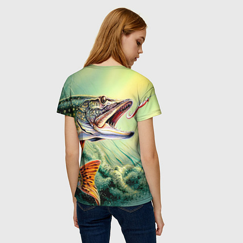 Женская футболка Лучший щучий рыбак / 3D-принт – фото 4